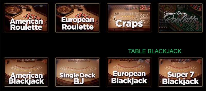 Casino Table Game Selection