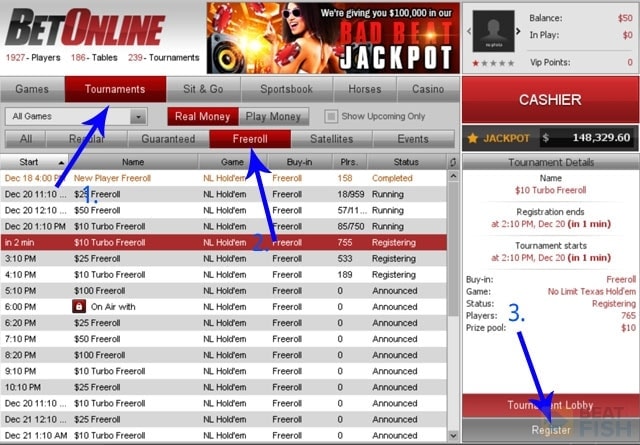 How to Play a BetOnline Freeroll