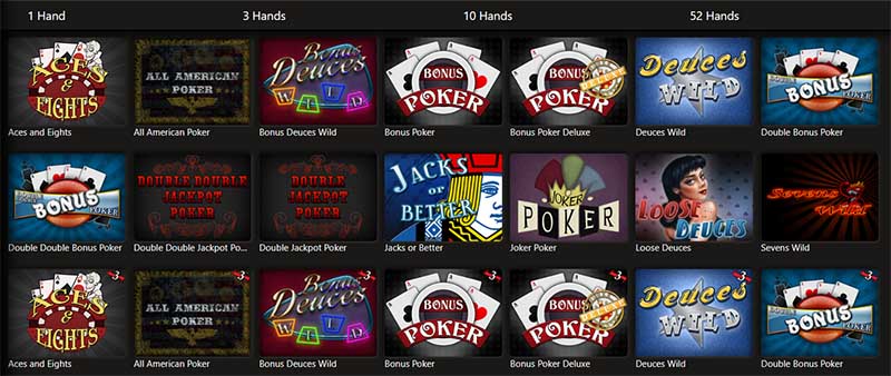 video poker selection at Platinum Reels