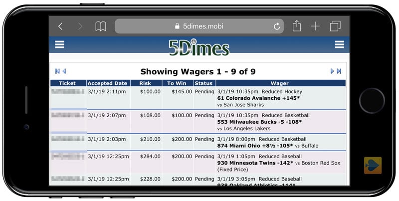 Mobile Wagering at 5Dimes