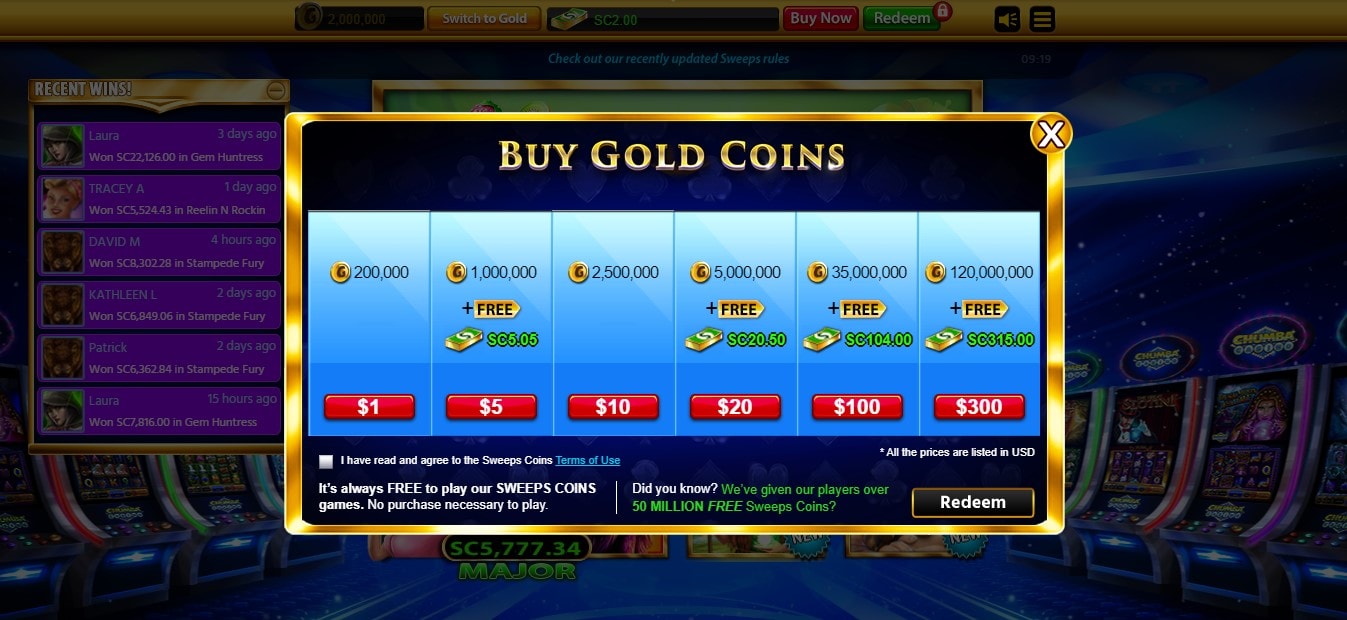 Chumba Casino Coins Pricing