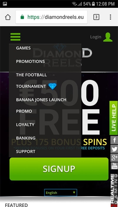 Diamond Reels Casino on Mobile