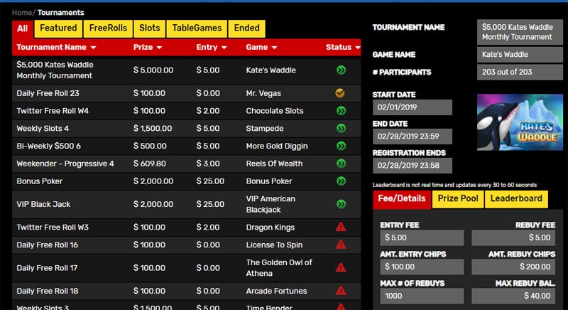 Daily tournaments at Drake Casino
