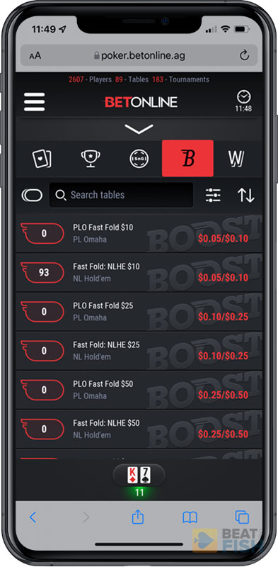 Boost Tables on BetOnline Poker Mobile