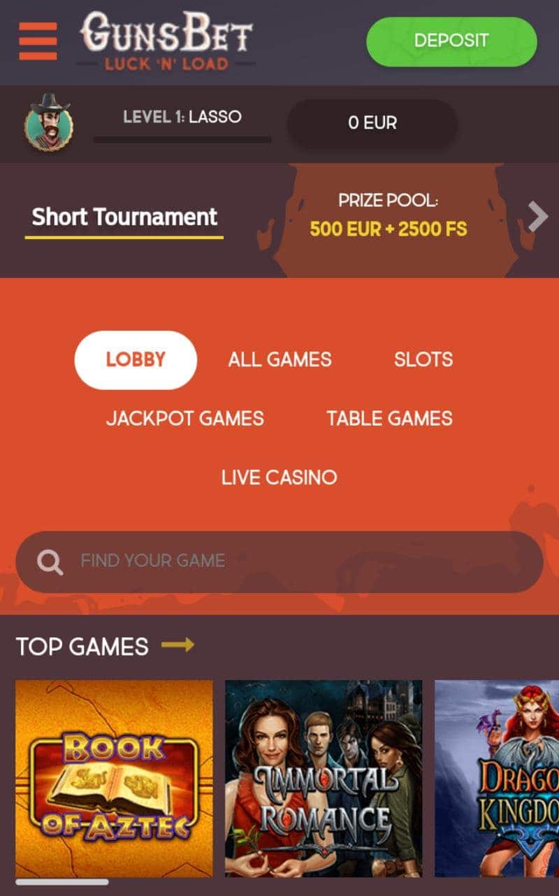 Gunsbet Casino on Mobile