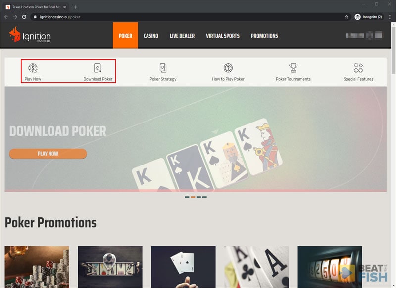 Ignition Poker Web-Based Gameplay