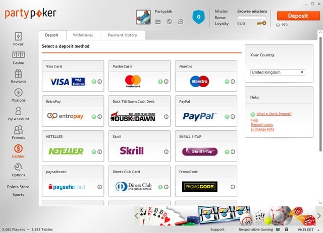 Partypoker Cashier Deposits