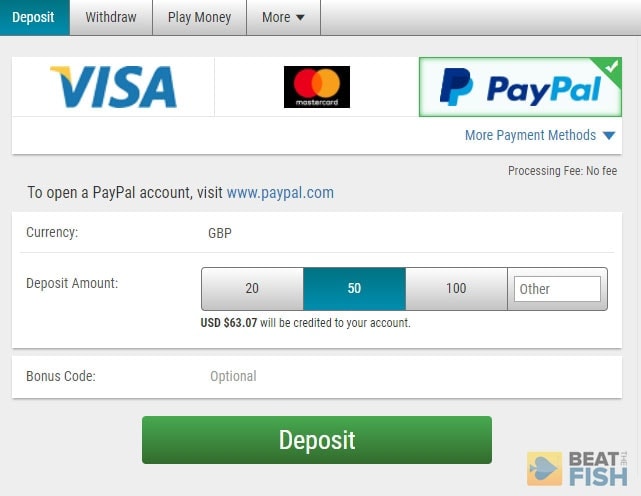 PayPal Cashier Deposit