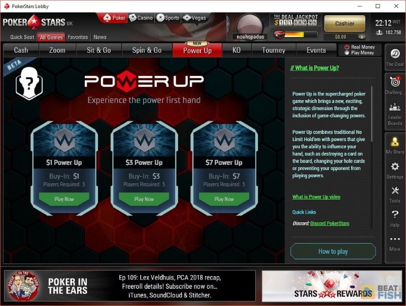 PokerStars Power Up Interface