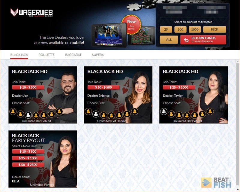 Wagerweb Live Dealer Lobby